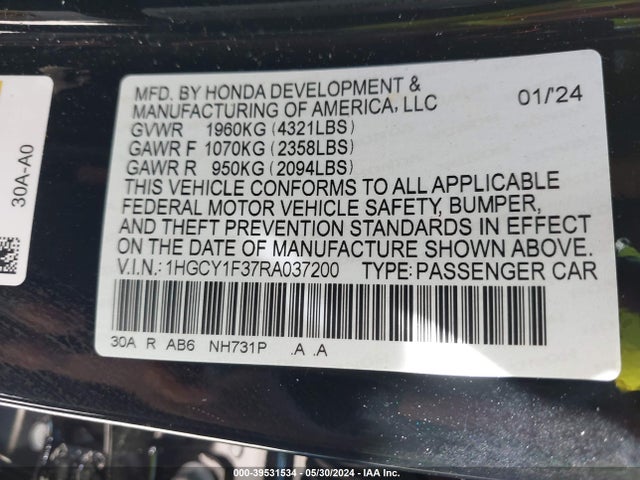 Honda ACCORD EX 2024 1HGCY1F37RA037200 Image 9
