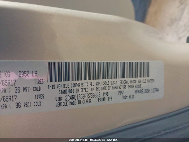 2C4RC1BG9FR730826 Chrysler Town & Country Touring