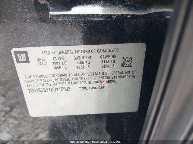 39531552 :رقم المزاد ، 2G61S5S31D9115692 vin ، 2013 Cadillac Xts Premium مزاد بيع
