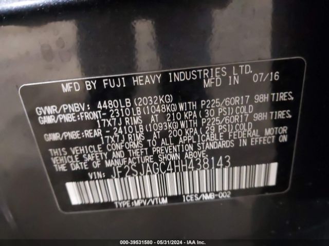 JF2SJAGC4HH438143 Subaru Forester 2.5i Premium