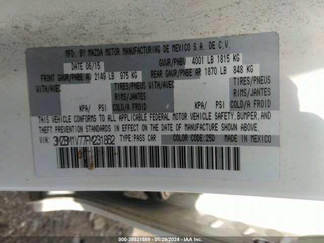 Mazda Mazda3 I Touring 2015 3MZBM1V77FM231862 Image 9