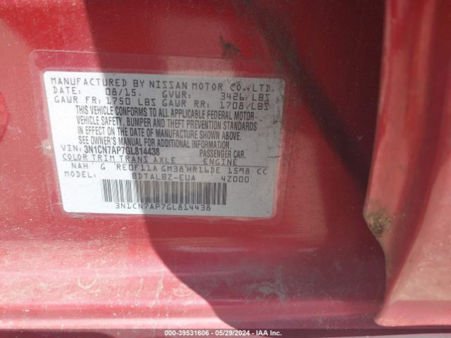 3N1CN7AP7GL814438 Nissan Versa 1.6 S/1.6 S+/1.6 Sl/1.6 Sv