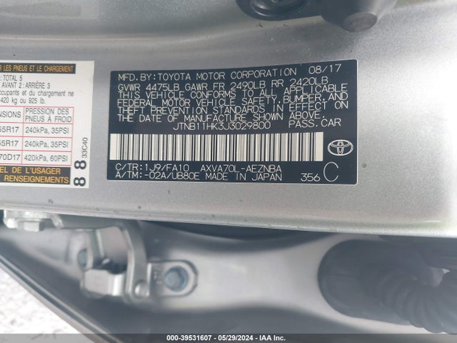 Toyota CAMRY LE 2018 JTNB11HK3J3029800 Image 9