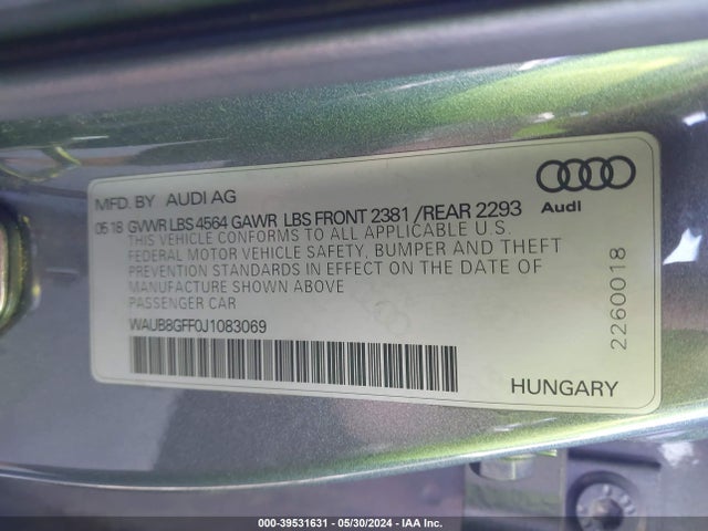 WAUB8GFF0J1083069 Audi A3 2.0t Premium/2.0t Tech Premium