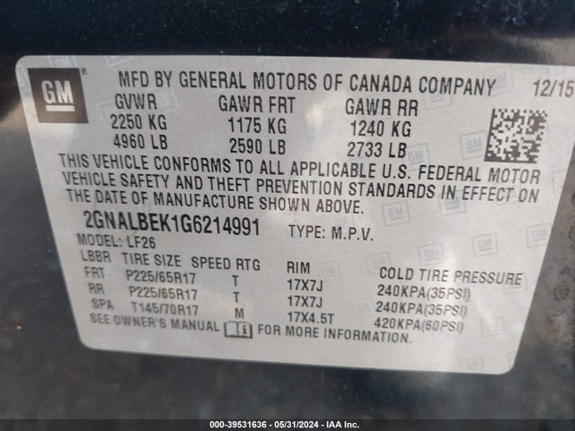 Chevrolet EQUINOX LS 2016 2GNALBEK1G6214991 Image 9