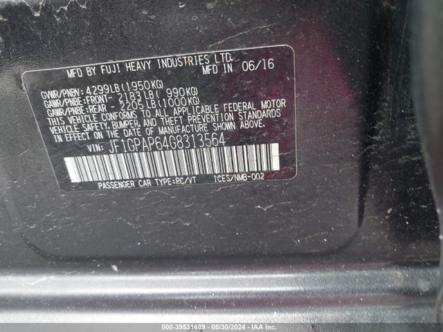 JF1GPAP64G8313564 Subaru Impreza 2.0i Sport Premium