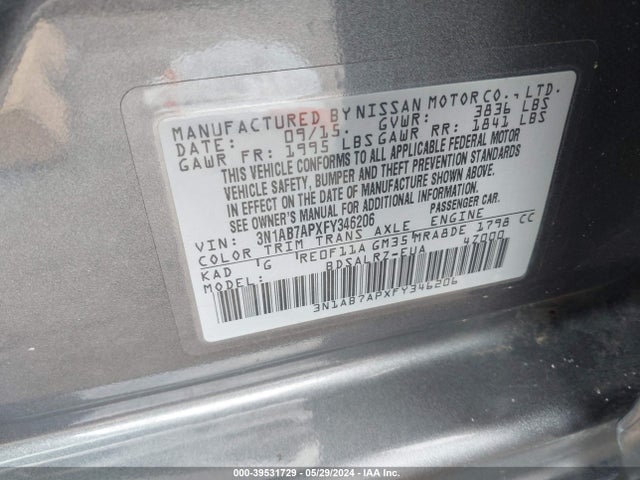 3N1AB7APXFY346206 Nissan 2015