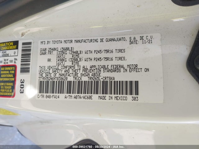 Toyota Tacoma Sr 2022 3TYRX5GN6NT038620 Image 9