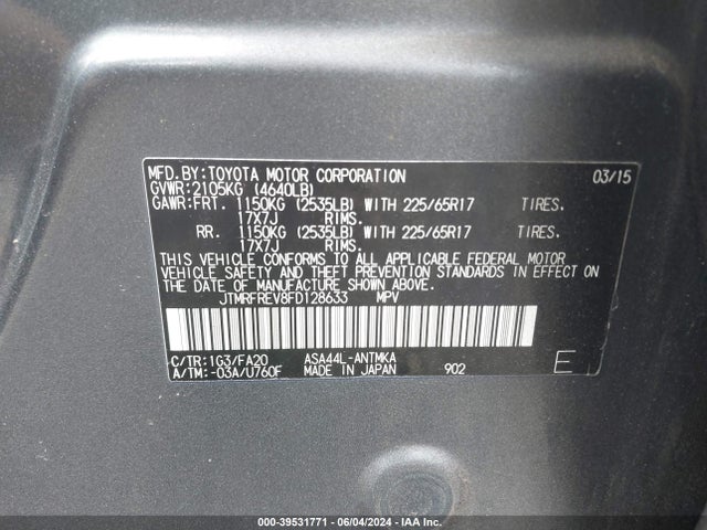 Toyota Rav4 Xle 2015 JTMRFREV8FD128633 Image 9