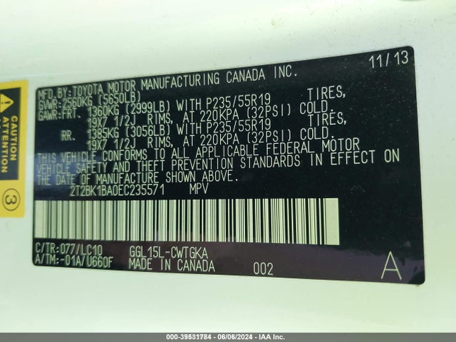 Lexus RX 350 2014 2T2BK1BA0EC235571 Image 9