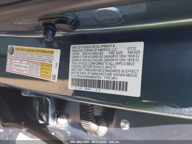 Honda Pilot Awd Ex-l 2021 5FNYF6H50MB097874 Image 9