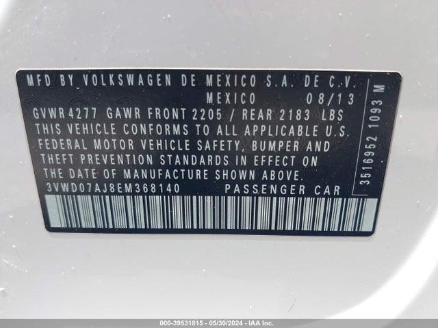 3VWD07AJ8EM368140 Volkswagen Jetta 1.8t Se