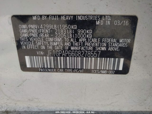JF1GPAP66G8278557 Subaru Impreza 2.0i Sport Premium