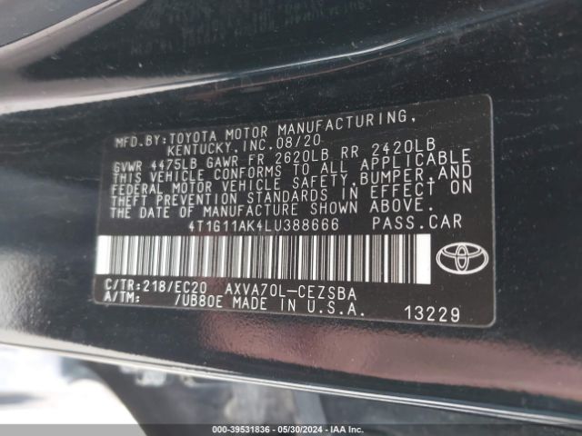 4T1G11AK4LU388666 Toyota Camry Se Nightshade Edition
