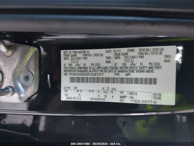 Ford ESCAPE SE 2015 1FMCU0GX3FUC61317 Image 9