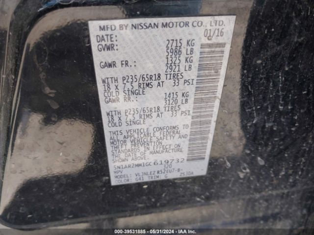 5N1AR2MM1GC619732 Nissan Pathfinder Platinum/s/sl/sv