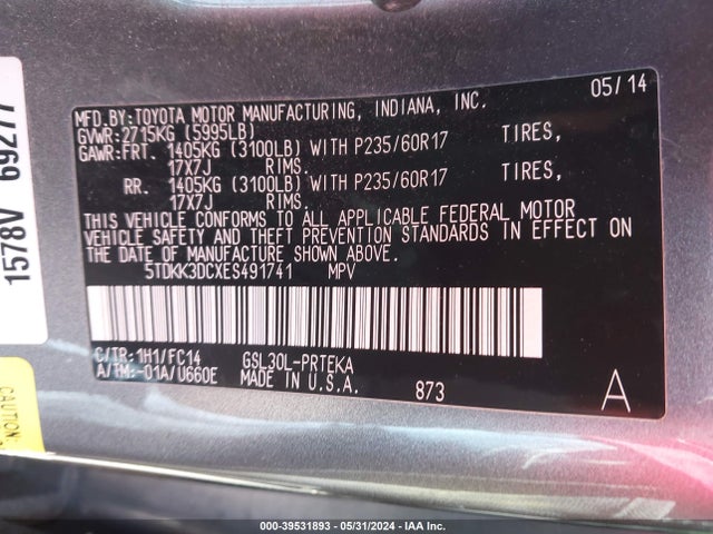 Toyota Sienna Le V6 8 Passenger 2014 5TDKK3DCXES491741 Image 9