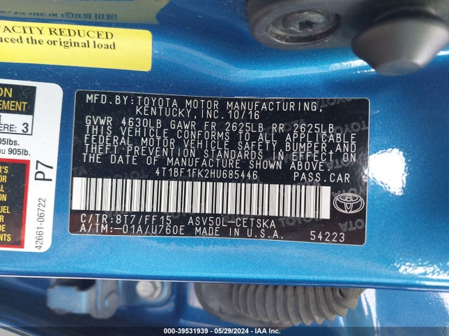 Toyota CAMRY SE 2017 4T1BF1FK2HU685446 Image 9