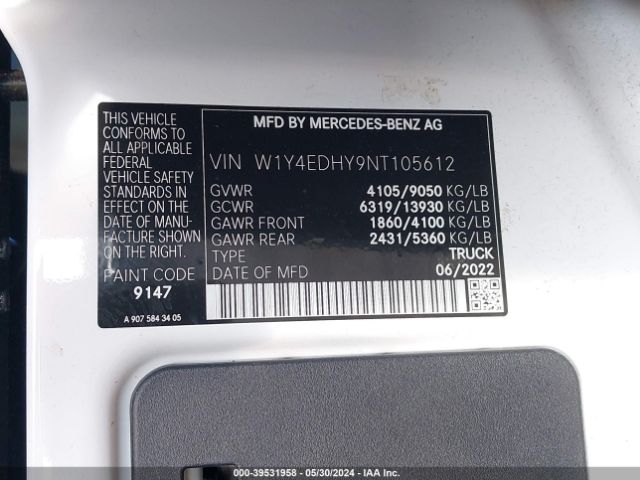 W1Y4EDHY9NT105612 Mercedes-Benz Sprinter 2500 High Roof V6