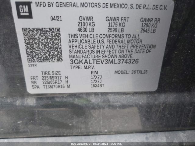 3GKALTEV3ML374326 GMC Terrain Awd Sle