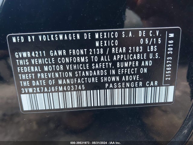 3VW2K7AJ6FM403745 Volkswagen Jetta 2.0l S
