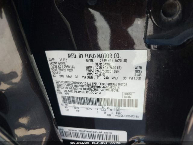 2LMDJ8JK0EBL00219 Lincoln MKX