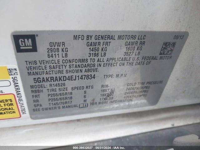 5GAKRAKD4EJ147834 Buick Enclave Convenience