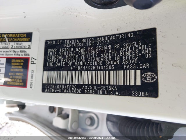 Toyota CAMRY SE 2017 4T1BF1FK2HU404505 Image 9