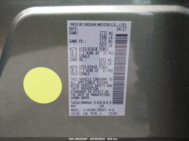 5N1DL0MM6HC546443 Infiniti QX60