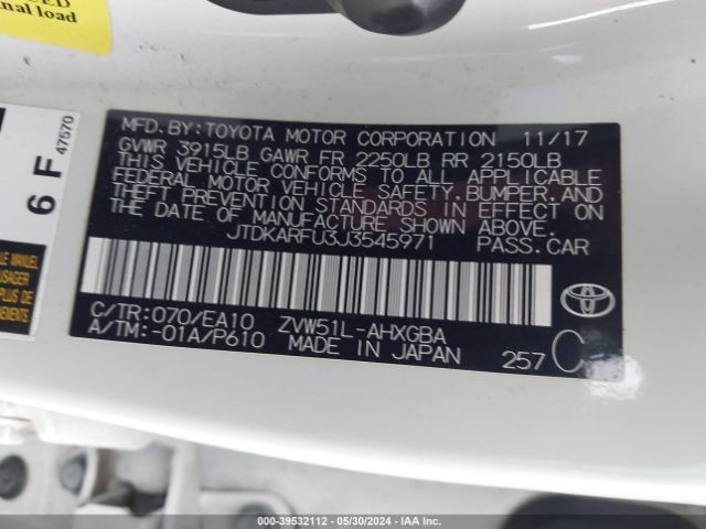 JTDKARFU3J3545971 Toyota Prius Four