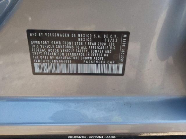 3VWCM7BU8NM004633 Volkswagen Jetta 1.5t S