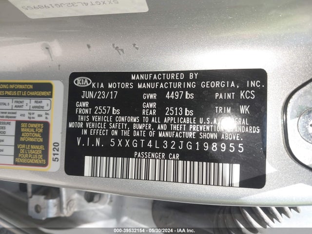 KIA Optima Lx 2018 5XXGT4L32JG198955 Image 9