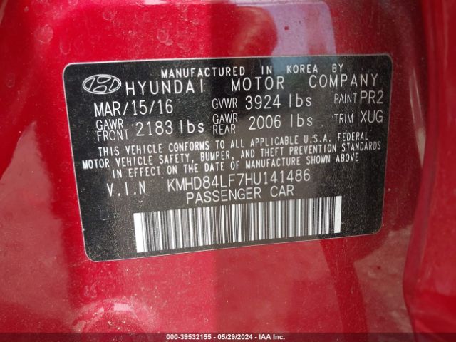 KMHD84LF7HU141486 Hyundai ELANTRA SE