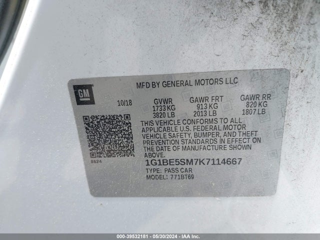 Chevrolet CRUZE LT 2019 1G1BE5SM7K7114667 Image 9