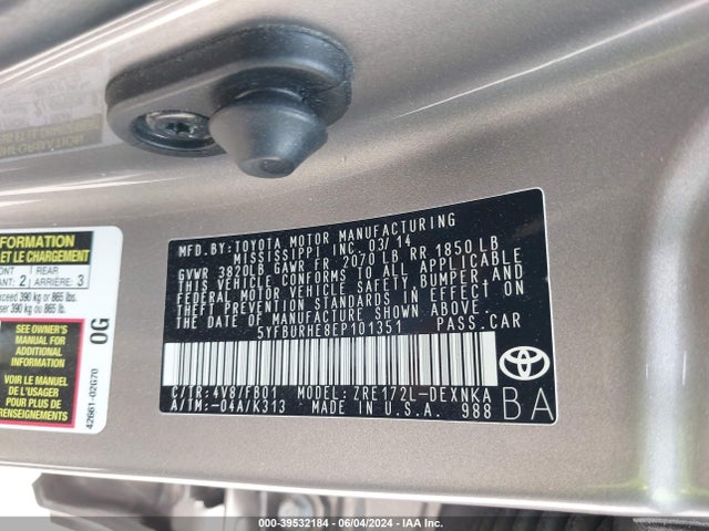 Toyota Corolla Le Plus 2014 5YFBURHE8EP101351 Image 9