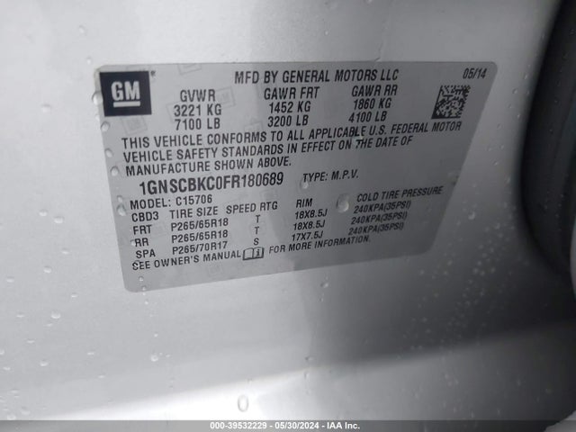 Chevrolet Tahoe Lt 2015 1GNSCBKC0FR180689 Image 8