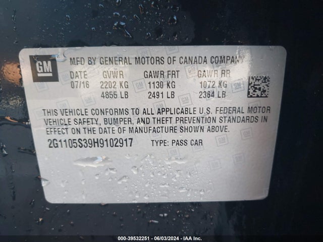Chevrolet IMPALA 1LT 2017 2G1105S39H9102917 Image 9