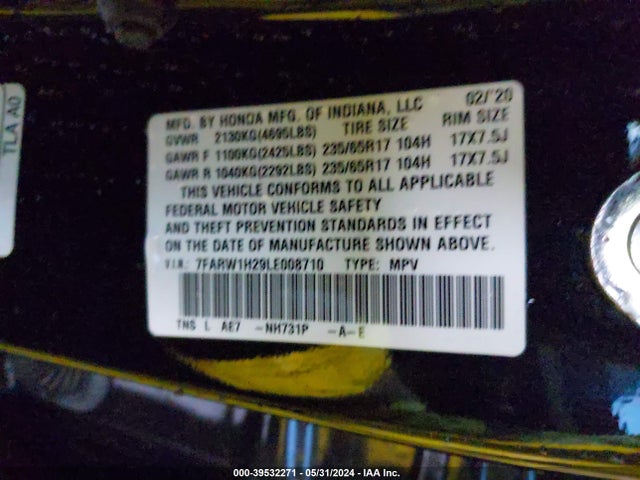 Honda Cr-v 2wd Lx 2020 7FARW1H29LE008710 Image 9