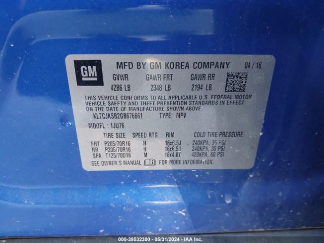 KL7CJKSB2GB676661 Chevrolet Trax 1ls