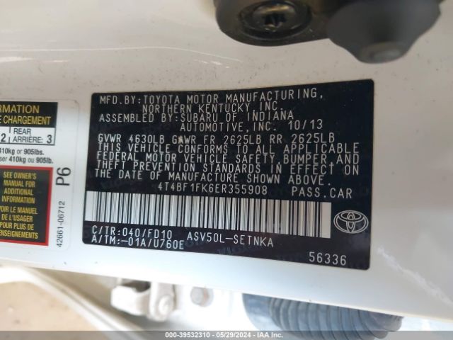 4T4BF1FK6ER355908 Toyota CAMRY LE