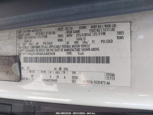 Ford Transit-250 2016 1FTYR2XV5GKA85308 Image 9