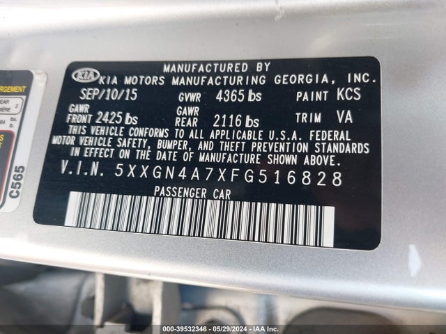 KIA OPTIMA EX 2015 5XXGN4A7XFG516828 Image 9