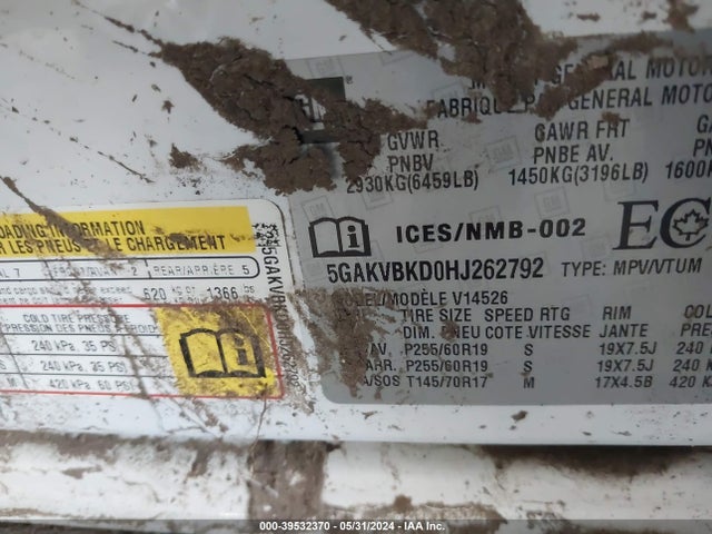 5GAKVBKD0HJ262792 Buick Enclave Leather