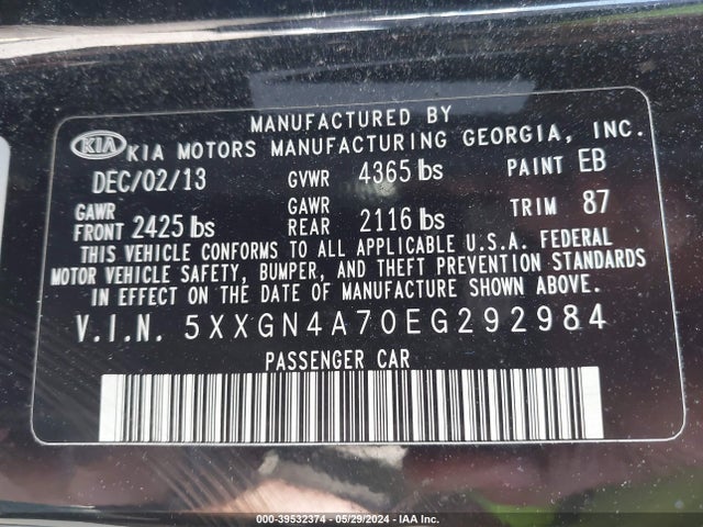 KIA OPTIMA EX 2014 5XXGN4A70EG292984 Image 9