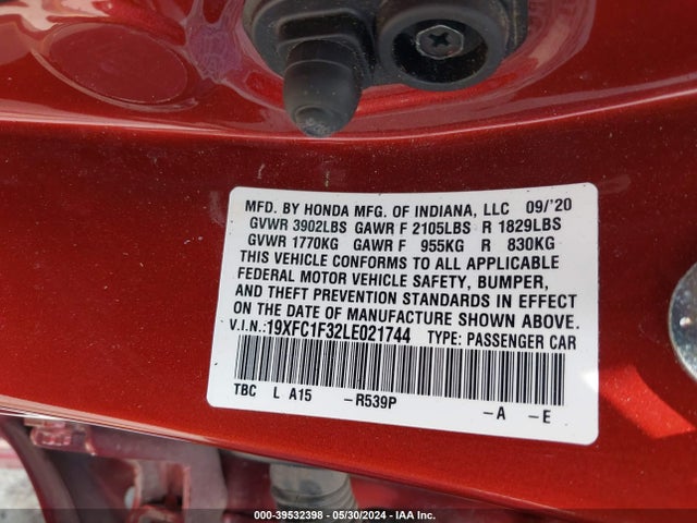 Honda CIVIC EX 2020 19XFC1F32LE021744 Image 9