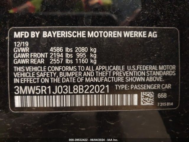 3MW5R1J03L8B22021 BMW 330I