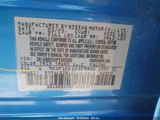 3N1AB8CVXPY248389 Nissan Sentra Sv Xtronic Cvt