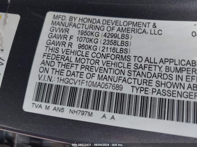 1HGCV1F10MA057689 Honda ACCORD LX