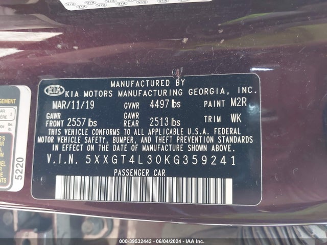 KIA Optima Lx 2019 5XXGT4L30KG359241 Image 9