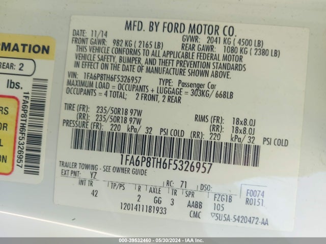 Ford Mustang Ecoboost 2015 1FA6P8TH6F5326957 Image 9